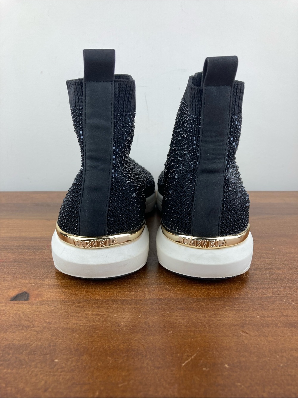 Carvela Jibberish Bling High-Top Woven Sequin Sneakers Black Size 40.5 Women 10. - Picture 5 of 11